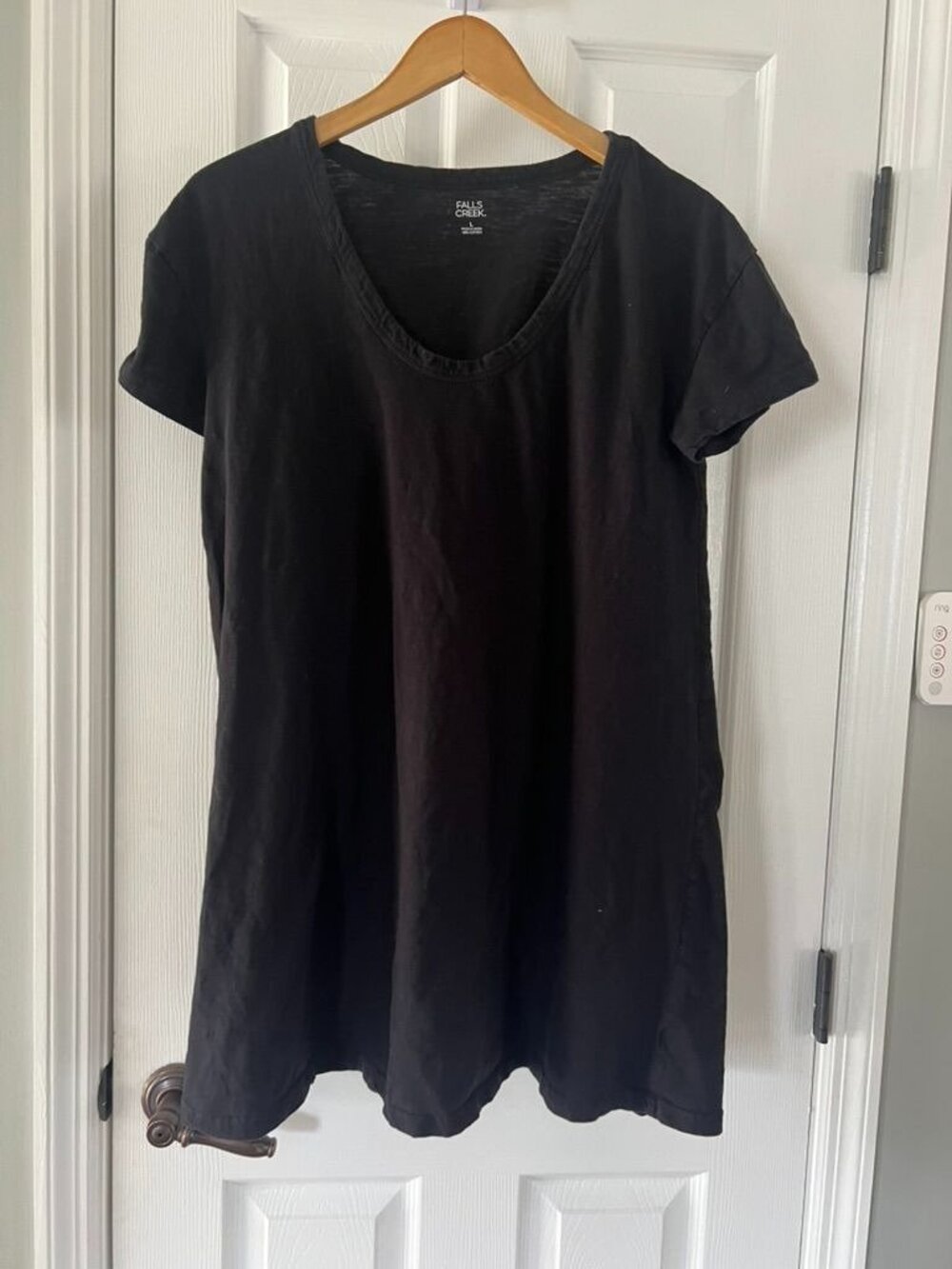Falls Creek Black Tunic T Shirt Dress Size Large Scoop Neck Soft Cotton Casual